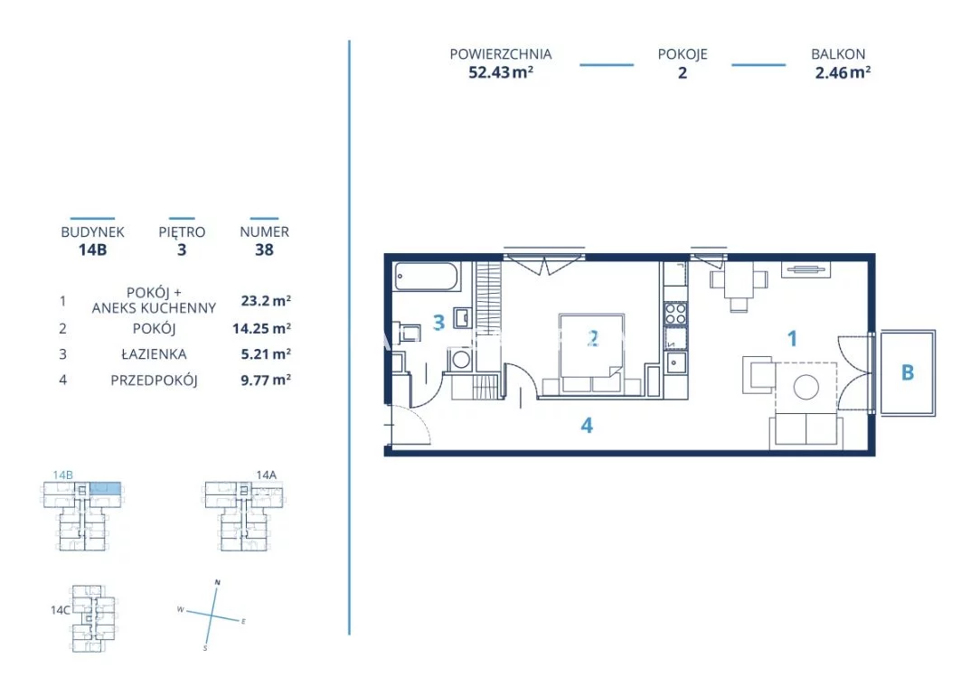 2 pokoje, mieszkanie 52,43 m², piętro 3, oferta nr , BS2-MS-300848-16, Kraków, Dębniki, Ruczaj, Bunscha