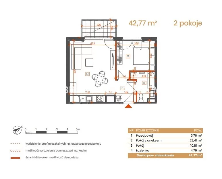 2 pokoje, mieszkanie 42,77 m², piętro 3, oferta nr , BS2-MS-309082-5, Katowice, Ceglana