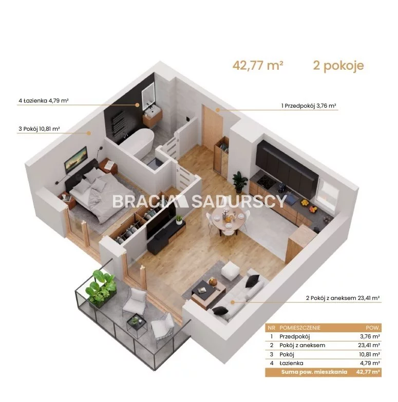 2 pokoje, mieszkanie 42,77 m², piętro 3, oferta nr , BS2-MS-309082-5, Katowice, Ceglana