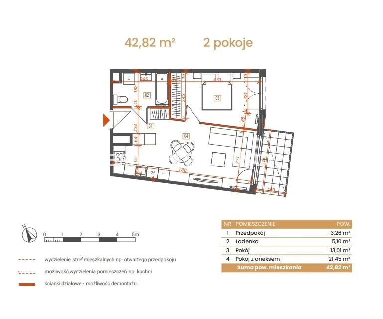 2 pokoje, mieszkanie 42,82 m², piętro 5, oferta nr , BS2-MS-309089-5, Katowice, Ceglana