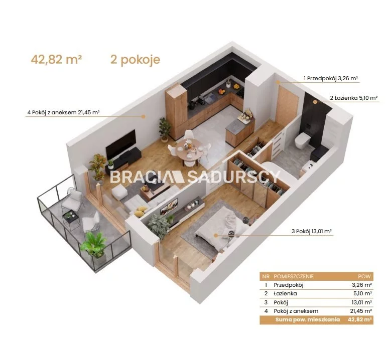 2 pokoje, mieszkanie 42,82 m², piętro 5, oferta nr , BS2-MS-309089-5, Katowice, Ceglana