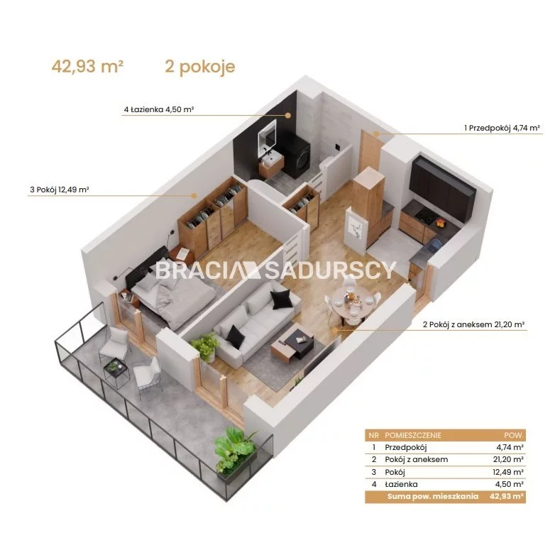 2 pokoje, mieszkanie 42,93 m², piętro 2, oferta nr , BS2-MS-309092-5, Katowice, Ceglana