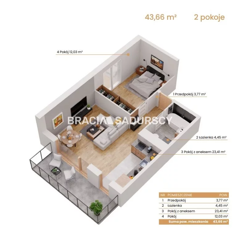 2 pokoje, mieszkanie 43,66 m², piętro 3, oferta nr , BS2-MS-309094-5, Katowice, Ceglana