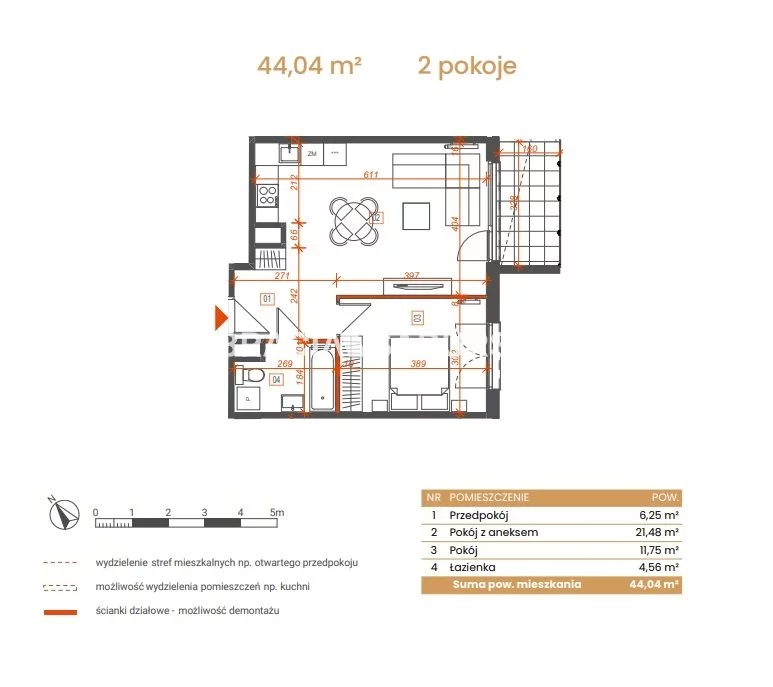 2 pokoje, mieszkanie 44,04 m², piętro 5, oferta nr , BS2-MS-309124-5, Katowice, Ceglana
