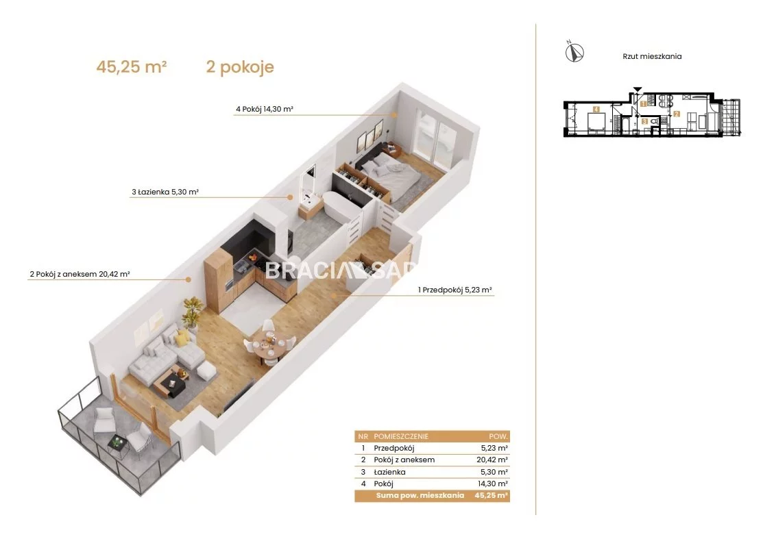 2 pokoje, mieszkanie 45,25 m², piętro 7, oferta nr , BS2-MS-309136-5, Katowice, Ceglana