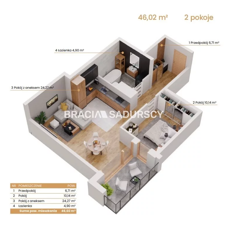 2 pokoje, mieszkanie 46,02 m², piętro 6, oferta nr , BS2-MS-309138-5, Katowice, Ceglana
