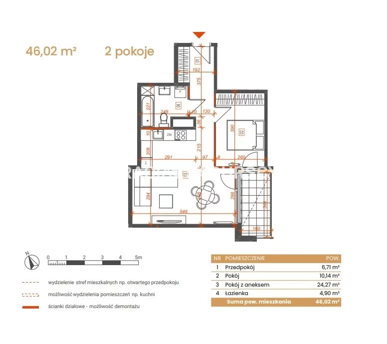 2 pokoje, mieszkanie 46,02 m², piętro 6, oferta nr , BS2-MS-309138-5, Katowice, Ceglana