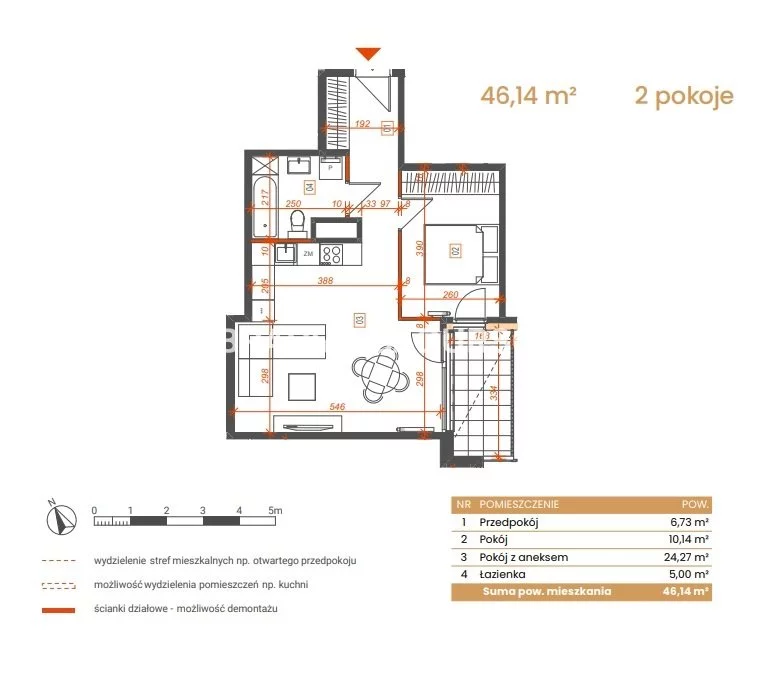 2 pokoje, mieszkanie 46,14 m², piętro 5, oferta nr , BS2-MS-309139-5, Katowice, Ceglana