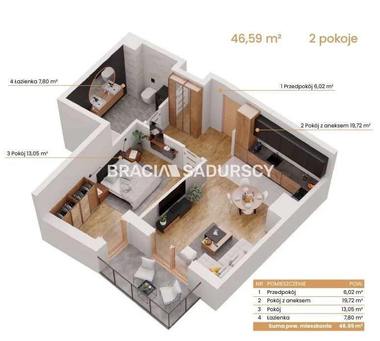 2 pokoje, mieszkanie 46,59 m², piętro 6, oferta nr , BS2-MS-309141-5, Katowice, Ceglana