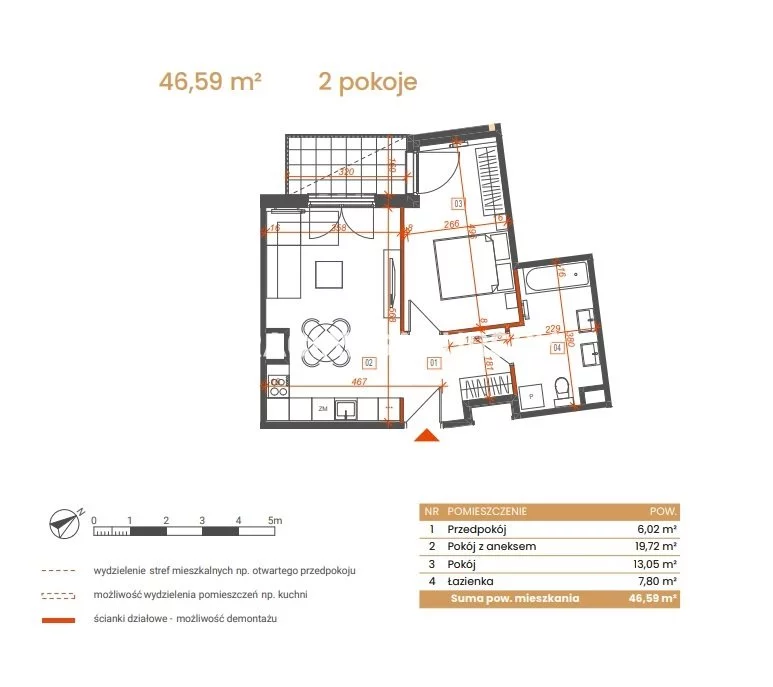 2 pokoje, mieszkanie 46,59 m², piętro 6, oferta nr , BS2-MS-309141-5, Katowice, Ceglana