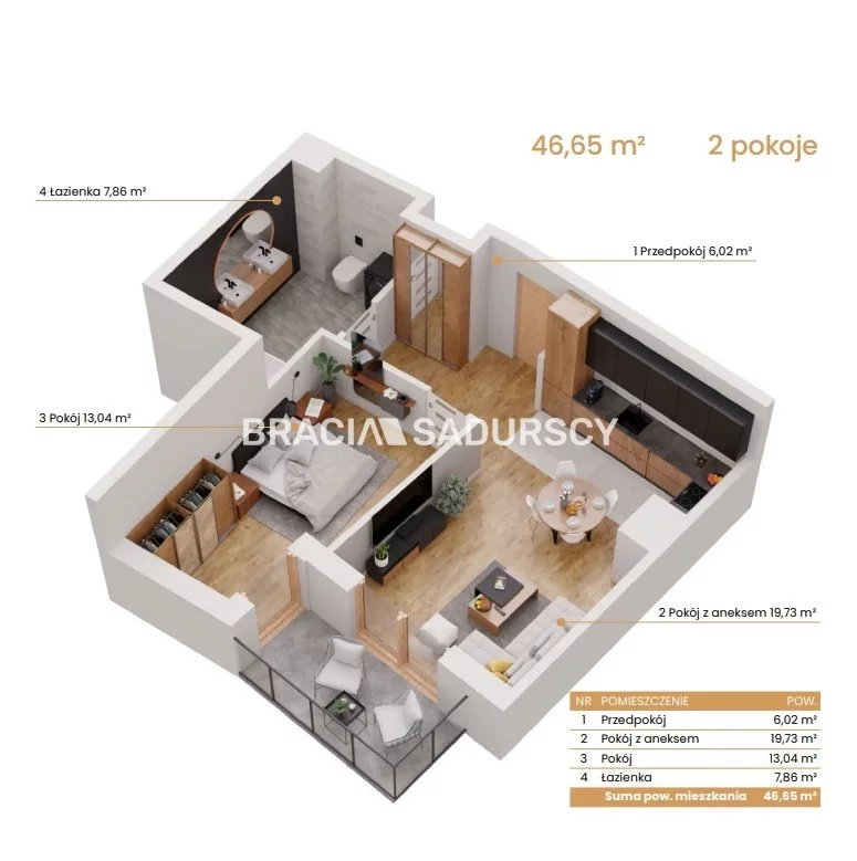 2 pokoje, mieszkanie 46,65 m², piętro 3, oferta nr , BS2-MS-309143-5, Katowice, Ceglana