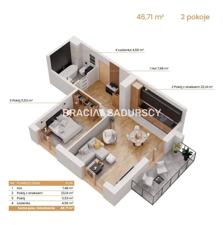 2 pokoje, mieszkanie 46,71 m², piętro 6, oferta nr , BS2-MS-309144-5, Katowice, Ceglana