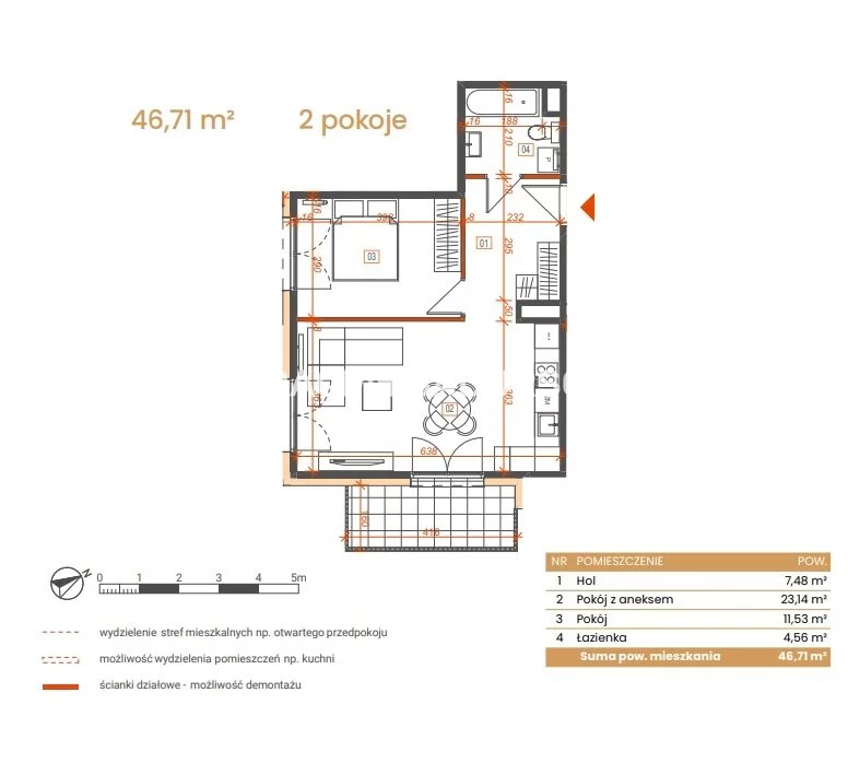 2 pokoje, mieszkanie 46,71 m², piętro 6, oferta nr , BS2-MS-309144-5, Katowice, Ceglana