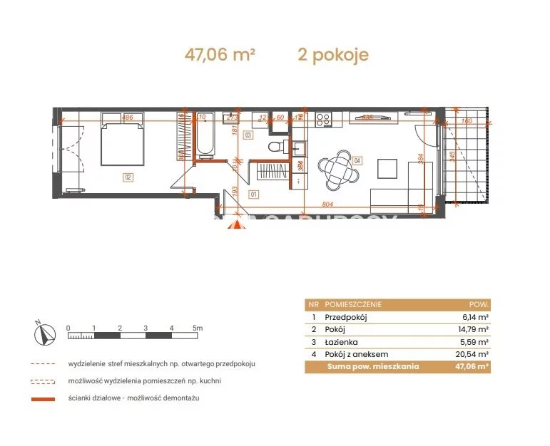2 pokoje, mieszkanie 47,06 m², piętro 5, oferta nr , BS2-MS-309145-5, Katowice, Ceglana