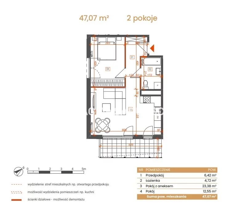 2 pokoje, mieszkanie 47,07 m², piętro 5, oferta nr , BS2-MS-309146-5, Katowice, Ceglana