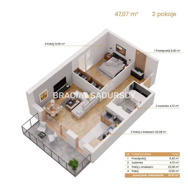 2 pokoje, mieszkanie 47,07 m², piętro 5, oferta nr , BS2-MS-309146-5, Katowice, Ceglana