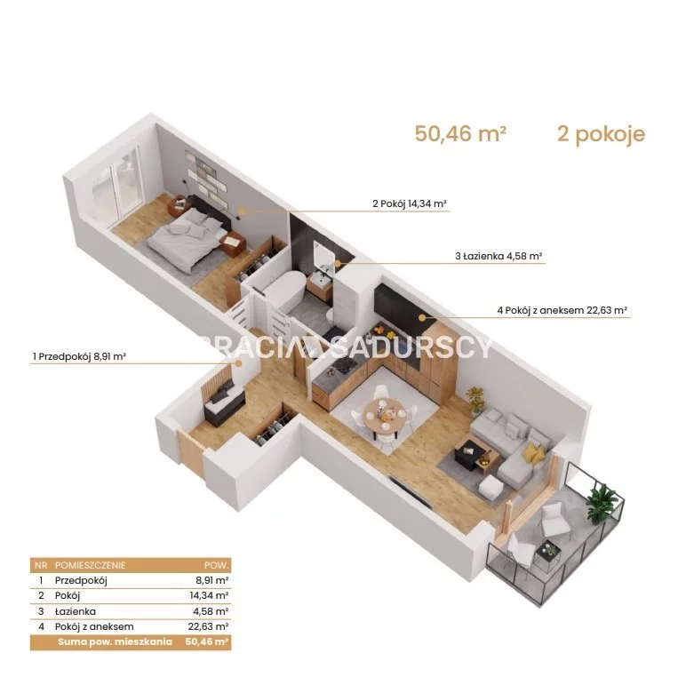 2 pokoje, mieszkanie 50,46 m², piętro 2, oferta nr , BS2-MS-309150-6, Katowice, Ceglana