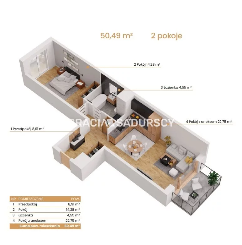 2 pokoje, mieszkanie 50,49 m², piętro 1, oferta nr , BS2-MS-309151-6, Katowice, Ceglana