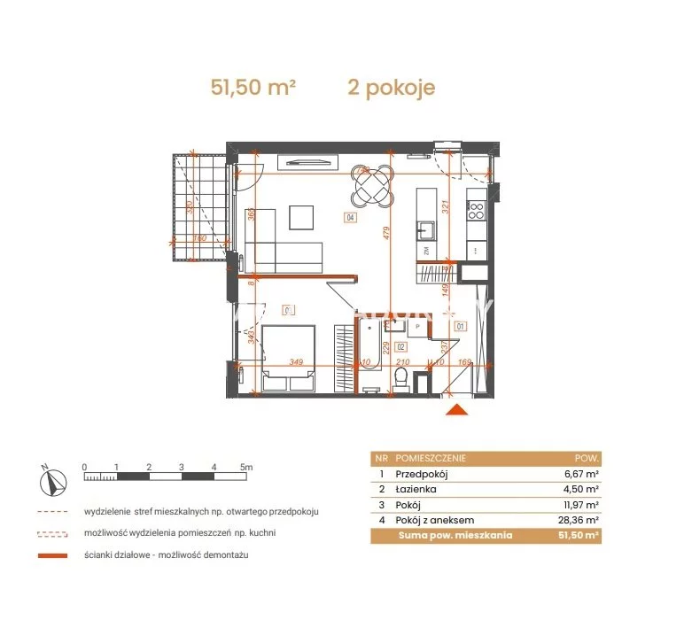 2 pokoje, mieszkanie 51,50 m², piętro 5, oferta nr , BS2-MS-309152-6, Katowice, Ceglana