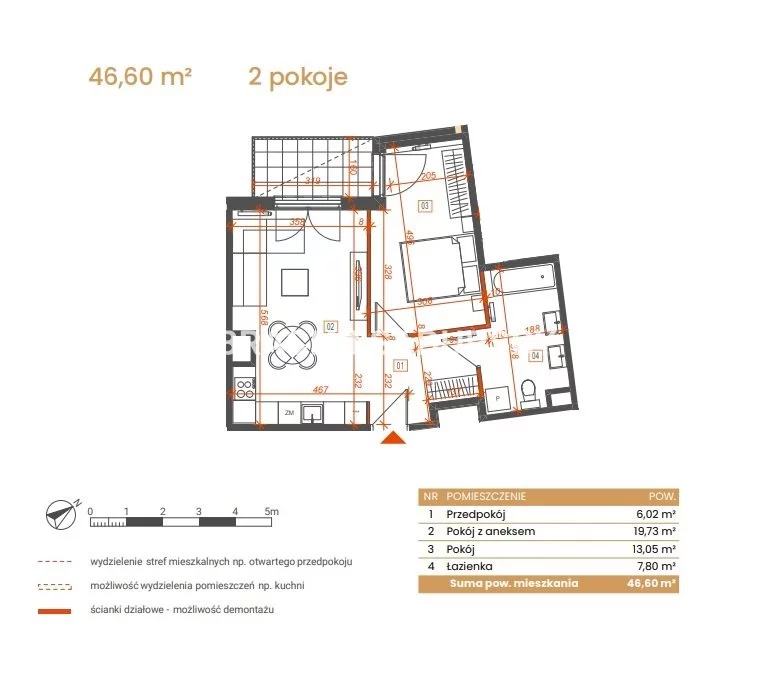 2 pokoje, mieszkanie 46,60 m², piętro 5, oferta nr , BS2-MS-309142-6, Katowice, Ceglana