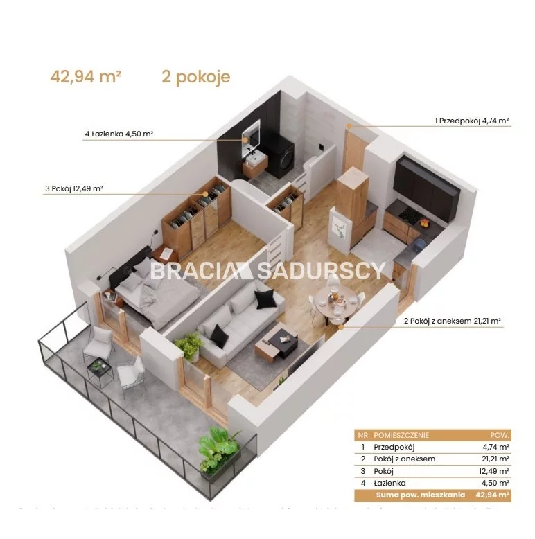 2 pokoje, mieszkanie 42,94 m², piętro 3, oferta nr , BS2-MS-309093-6, Katowice, Ceglana