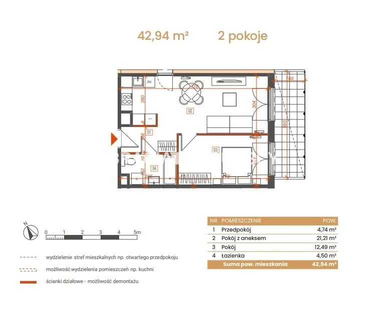 2 pokoje, mieszkanie 42,94 m², piętro 3, oferta nr , BS2-MS-309093-6, Katowice, Ceglana