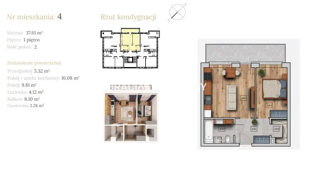 2 pokoje, mieszkanie 37,61 m², piętro 1, oferta nr , BS2-MS-304125-17, Wieliczka, Dębowa