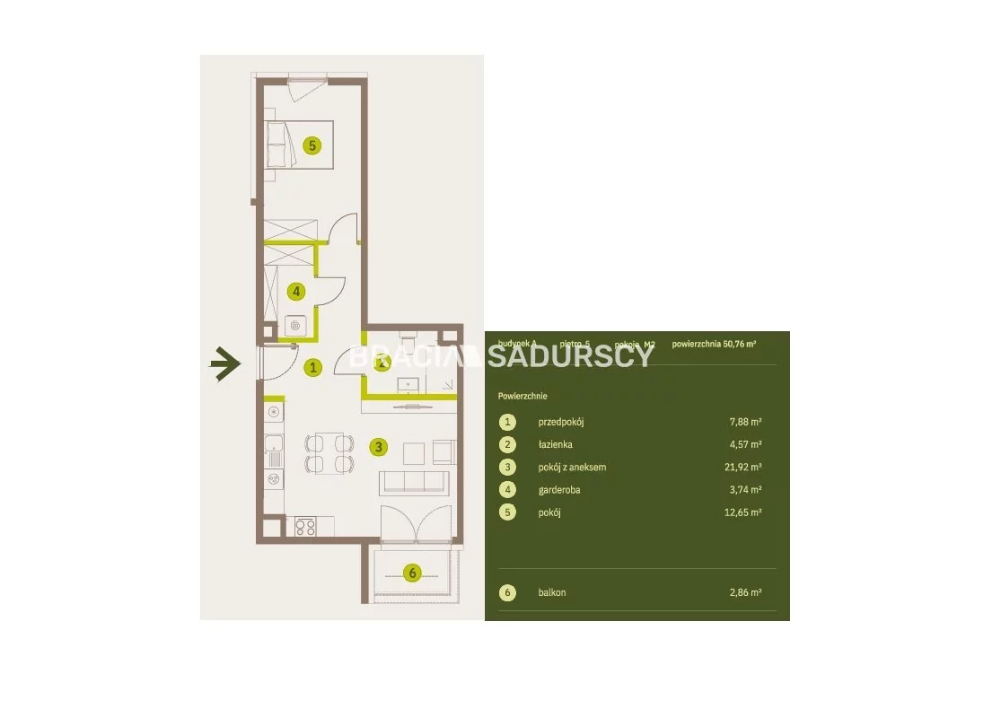 2 pokoje, mieszkanie 50,76 m², piętro 5, oferta nr , BS2-MS-309727-5, Kraków, Prądnik Biały, Imbramowska