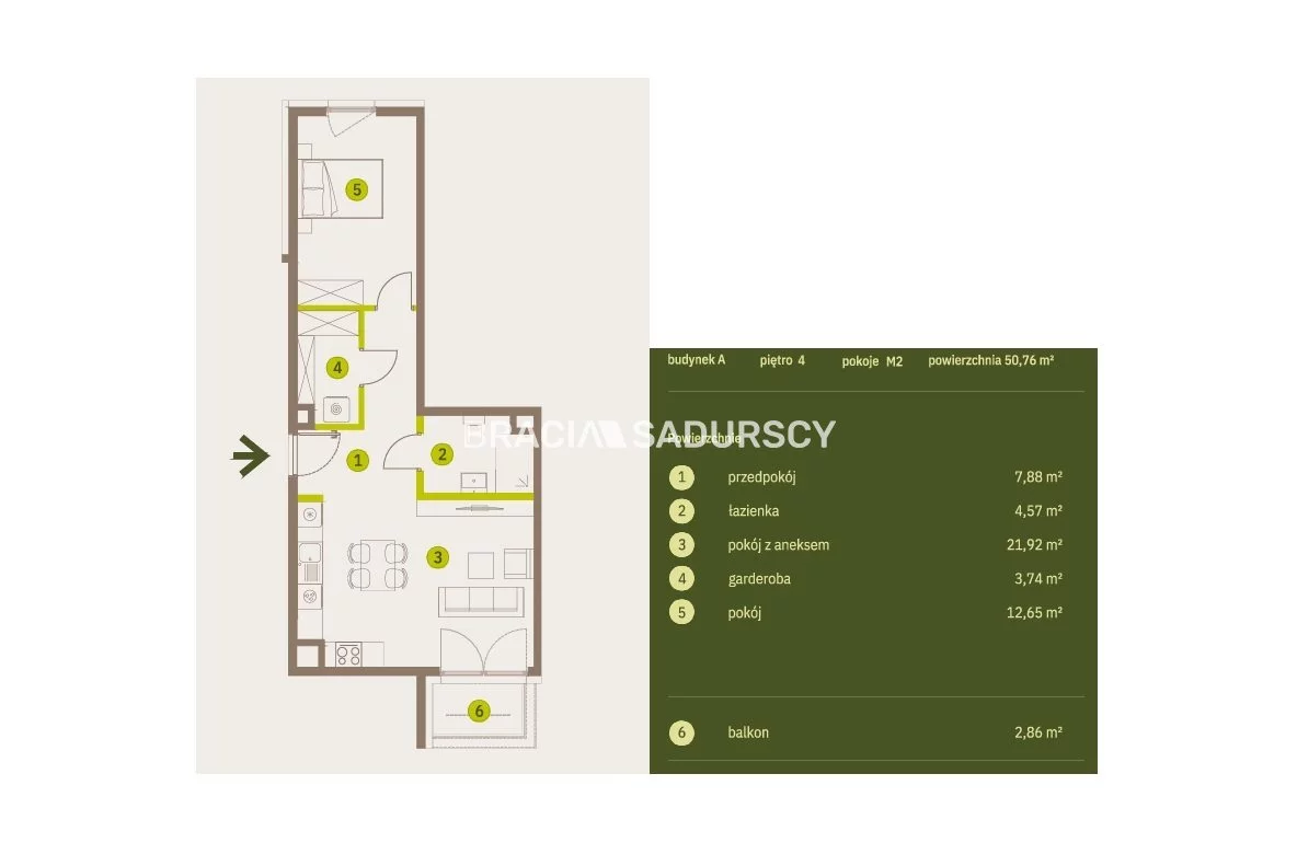 2 pokoje, mieszkanie 50,76 m², piętro 4, oferta nr , BS2-MS-309721-5, Kraków, Prądnik Biały, Imbramowska