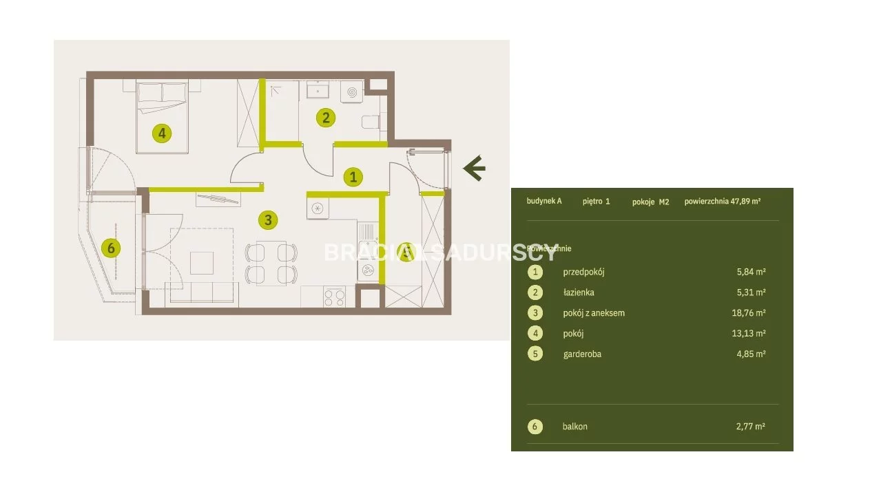 2 pokoje, mieszkanie 47,89 m², piętro 1, oferta nr , BS2-MS-310667-5, Kraków, Prądnik Biały, Imbramowska
