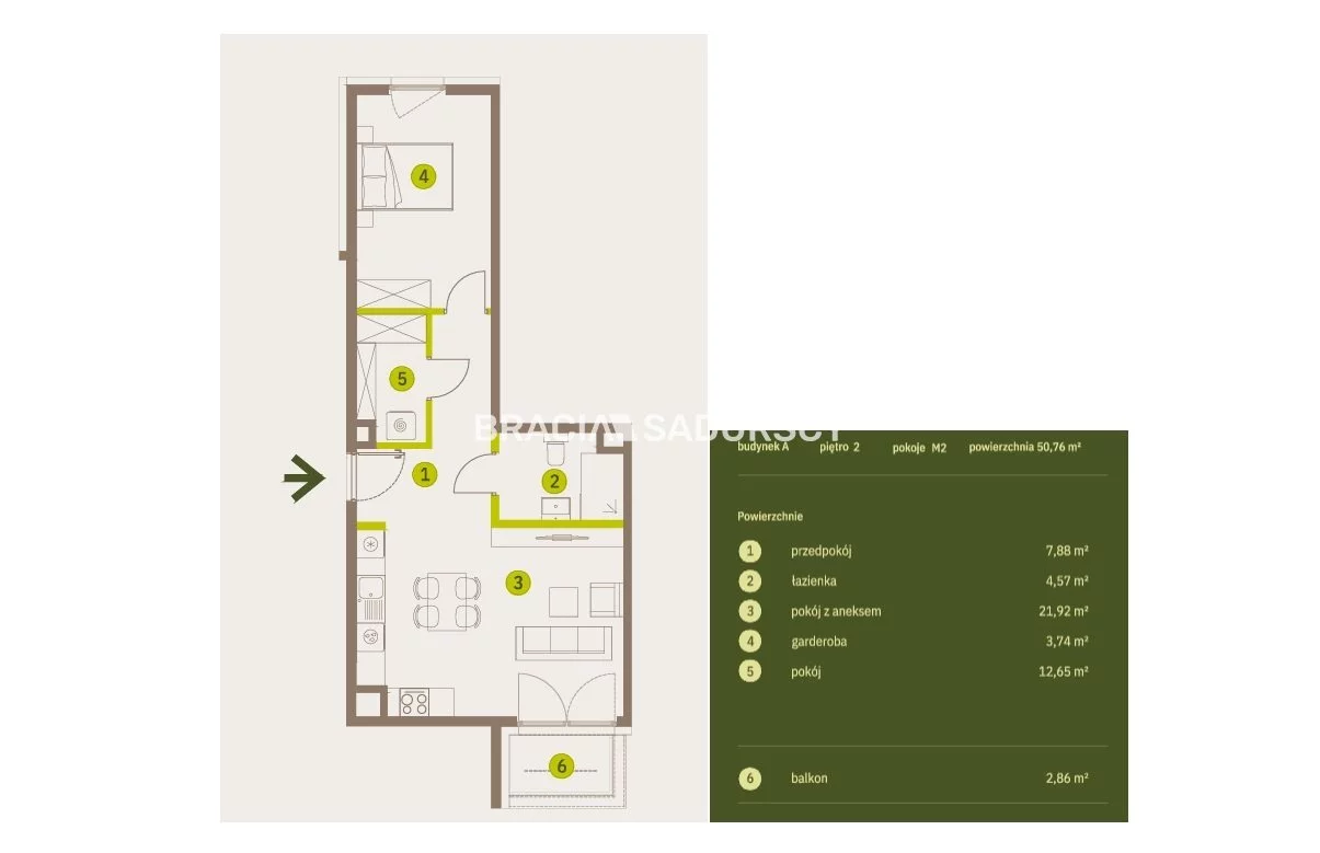 2 pokoje, mieszkanie 50,76 m², piętro 2, oferta nr , BS2-MS-308086-6, Kraków, Prądnik Biały, Imbramowska