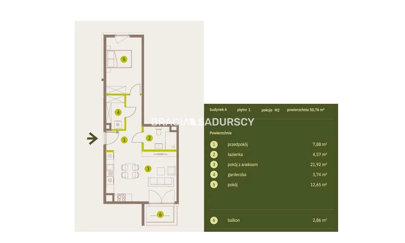 2 pokoje, mieszkanie 50,76 m², piętro 1, oferta nr , BS2-MS-308083-6, Kraków, Prądnik Biały, Imbramowska