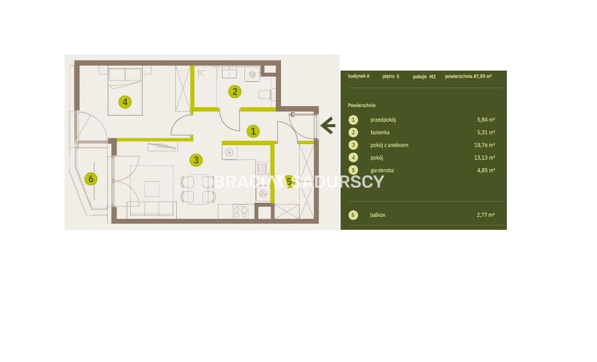 2 pokoje, mieszkanie 47,89 m², piętro 5, oferta nr , BS2-MS-309728-7, Kraków, Prądnik Biały, Imbramowska