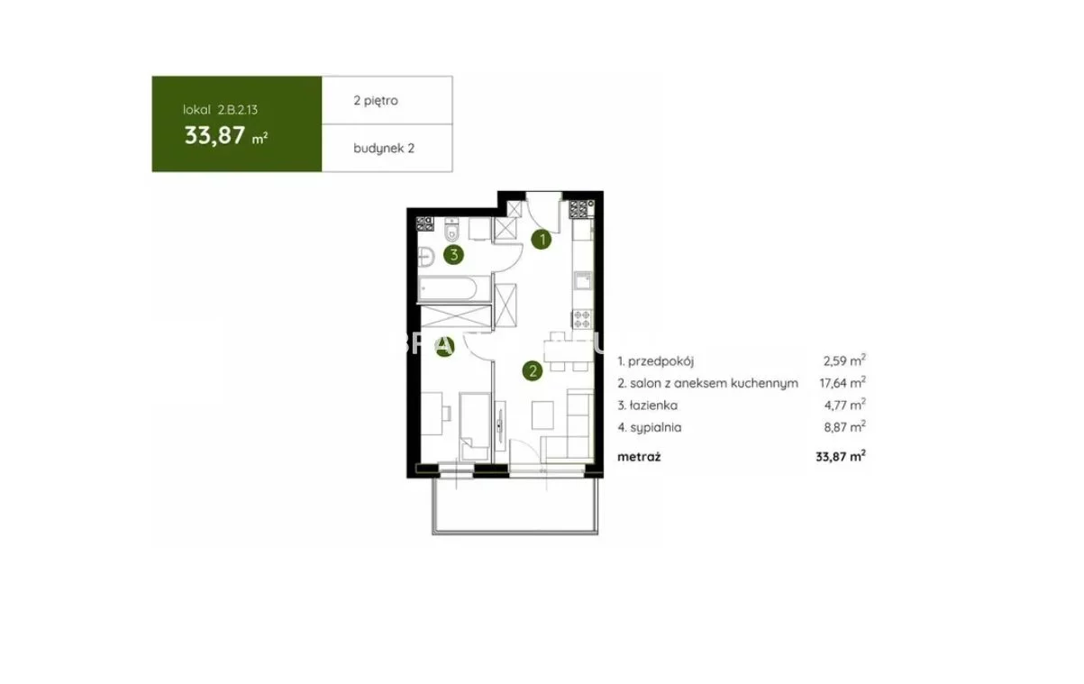 2 pokoje, mieszkanie 33,87 m², piętro 4, oferta nr , BS2-MS-308073-15, Kraków, Prądnik Biały, Łokietka