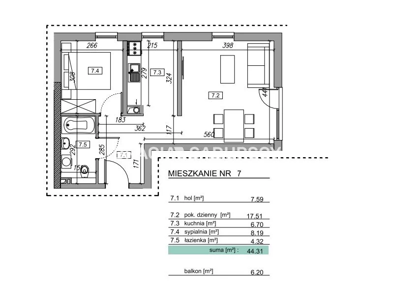 2 pokoje, mieszkanie 45,45 m², piętro 1, oferta nr , BS2-MS-305846-12, Myślenice