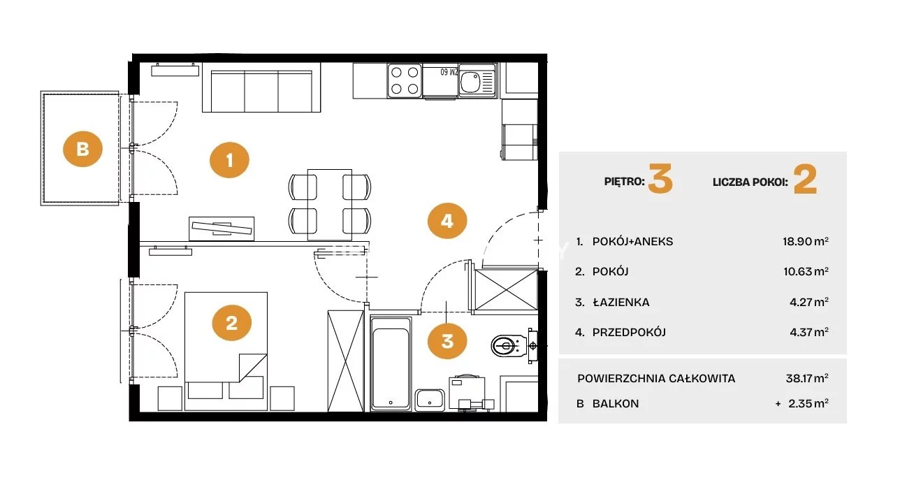 2 pokoje, mieszkanie 38,17 m², piętro 3, oferta nr , BS2-MS-308297-5, Kraków, Bronowice, Na Błonie