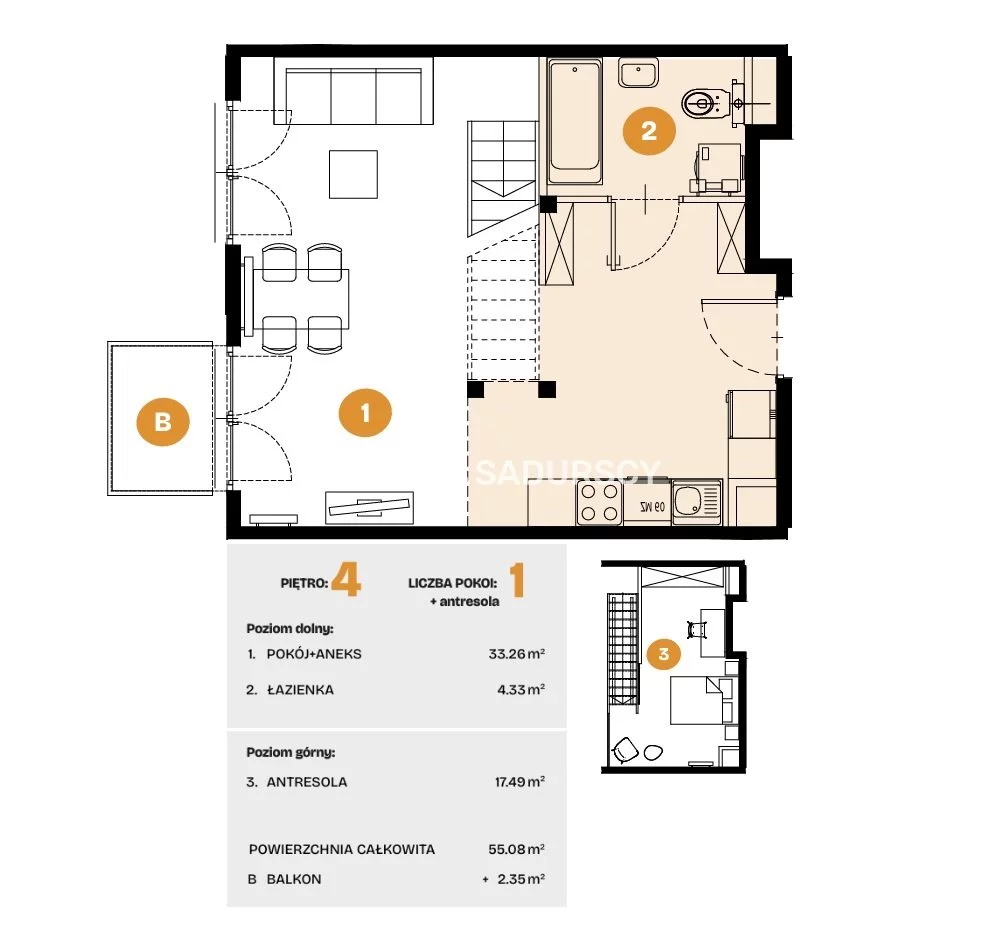2 pokoje, mieszkanie 55,08 m², piętro 4, oferta nr , BS2-MS-308571-5, Kraków, Bronowice, Na Błonie