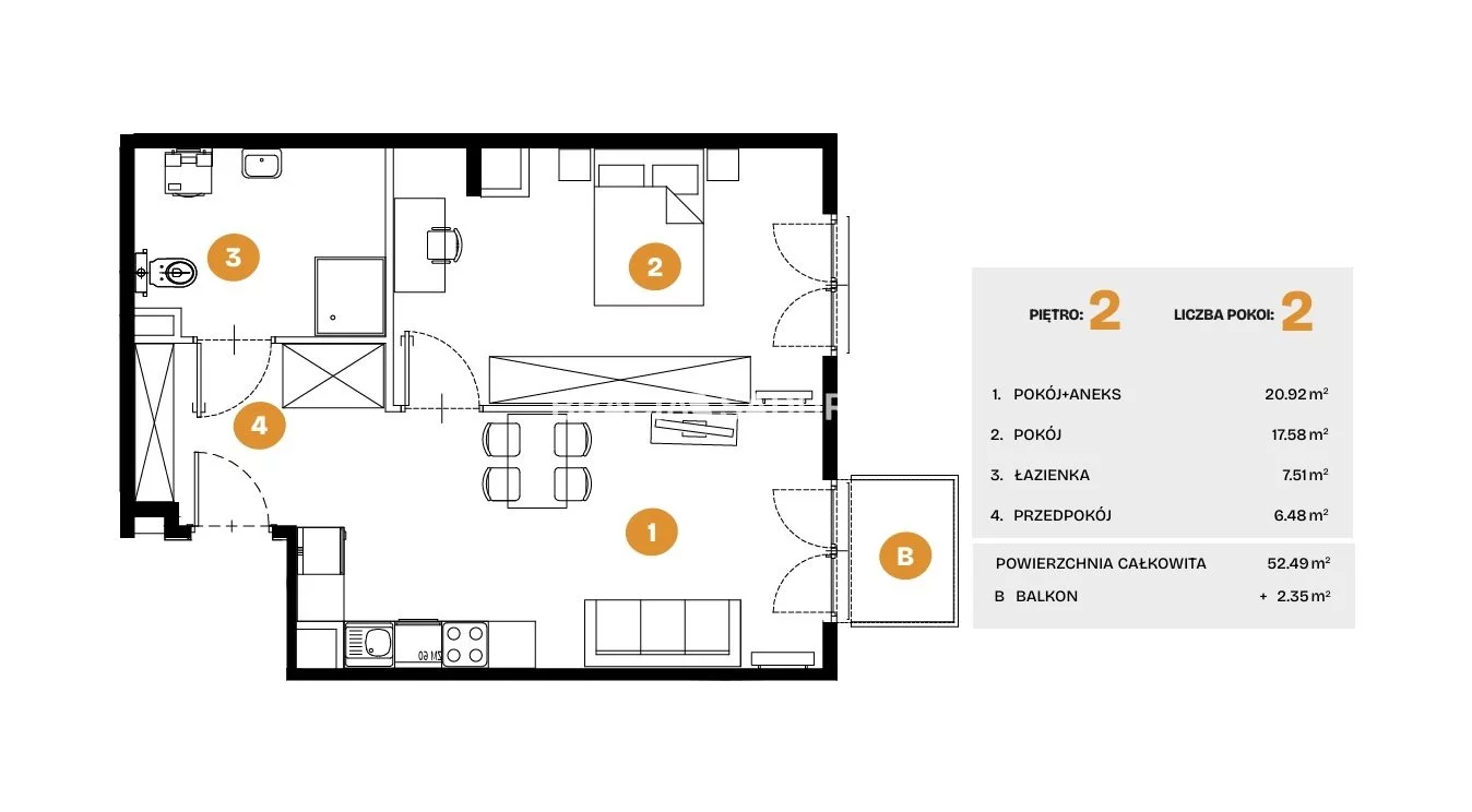 2 pokoje, mieszkanie 52,49 m², piętro 2, oferta nr , BS2-MS-308278-5, Kraków, Bronowice, Na Błonie