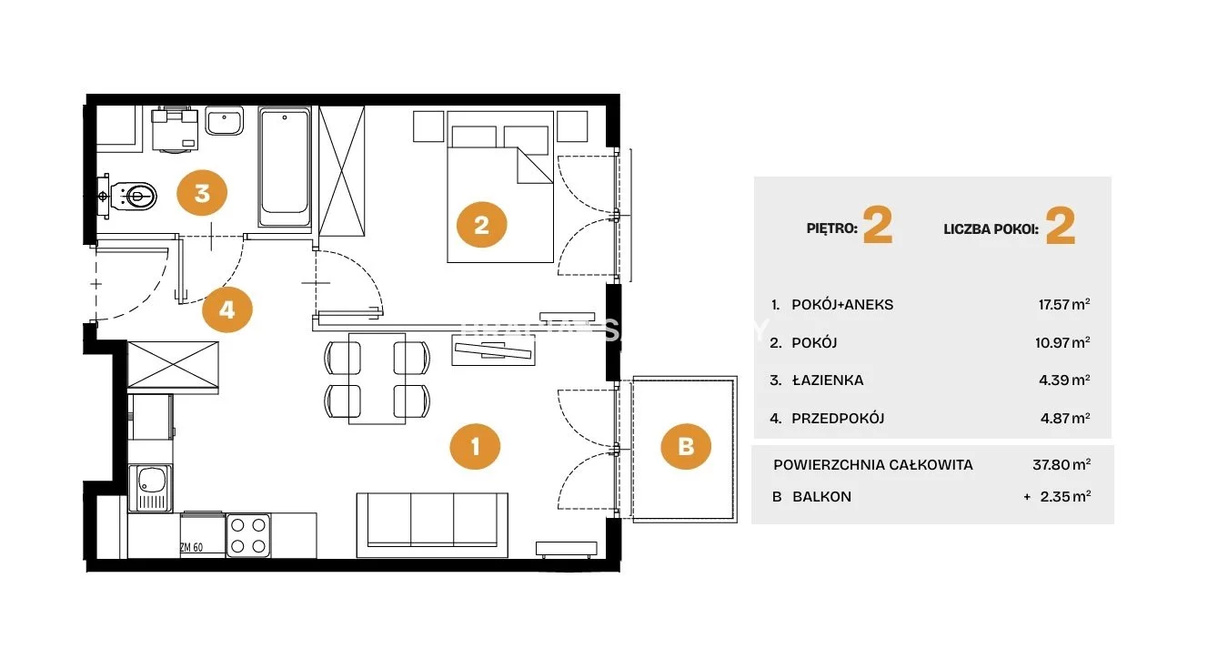 2 pokoje, mieszkanie 37,80 m², piętro 2, oferta nr , BS2-MS-308281-5, Kraków, Bronowice, Na Błonie