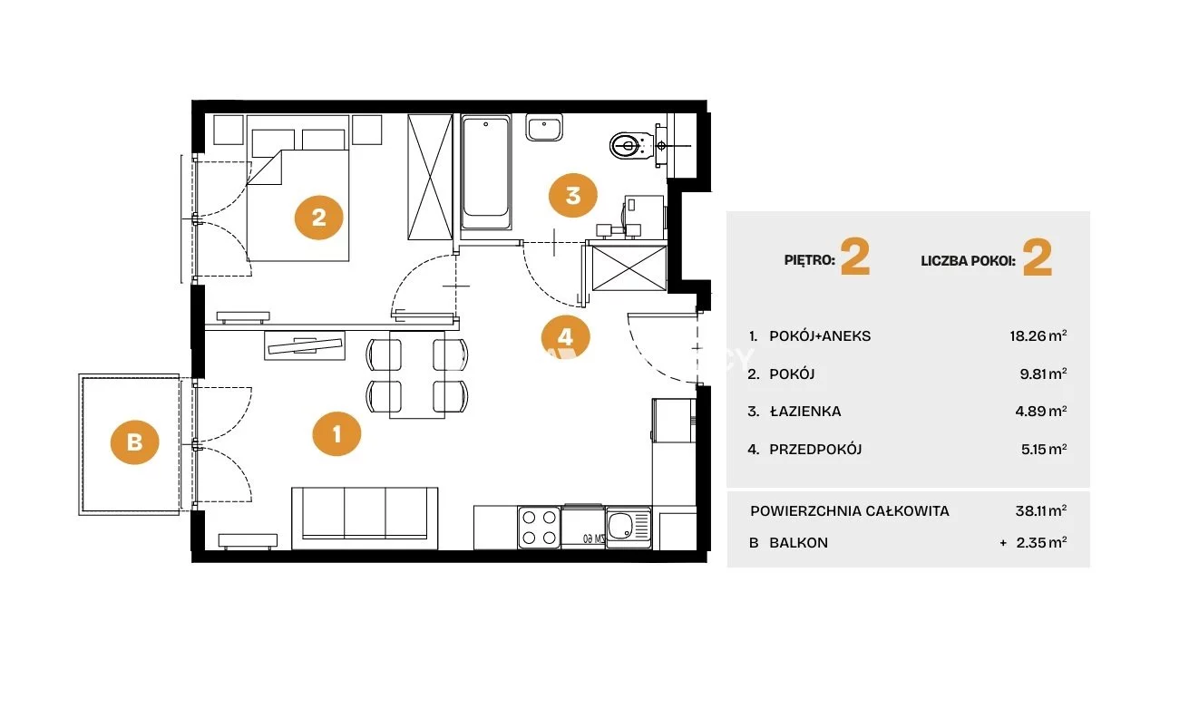 2 pokoje, mieszkanie 38,11 m², piętro 2, oferta nr , BS2-MS-308520-5, Kraków, Bronowice, Na Błonie