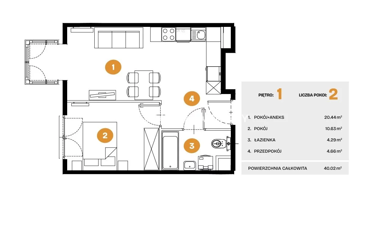 2 pokoje, mieszkanie 40,02 m², piętro 1, oferta nr , BS2-MS-308502-5, Kraków, Bronowice, Na Błonie
