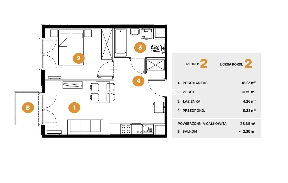 2 pokoje, mieszkanie 38,66 m², piętro 2, oferta nr , BS2-MS-308285-5, Kraków, Bronowice, Na Błonie