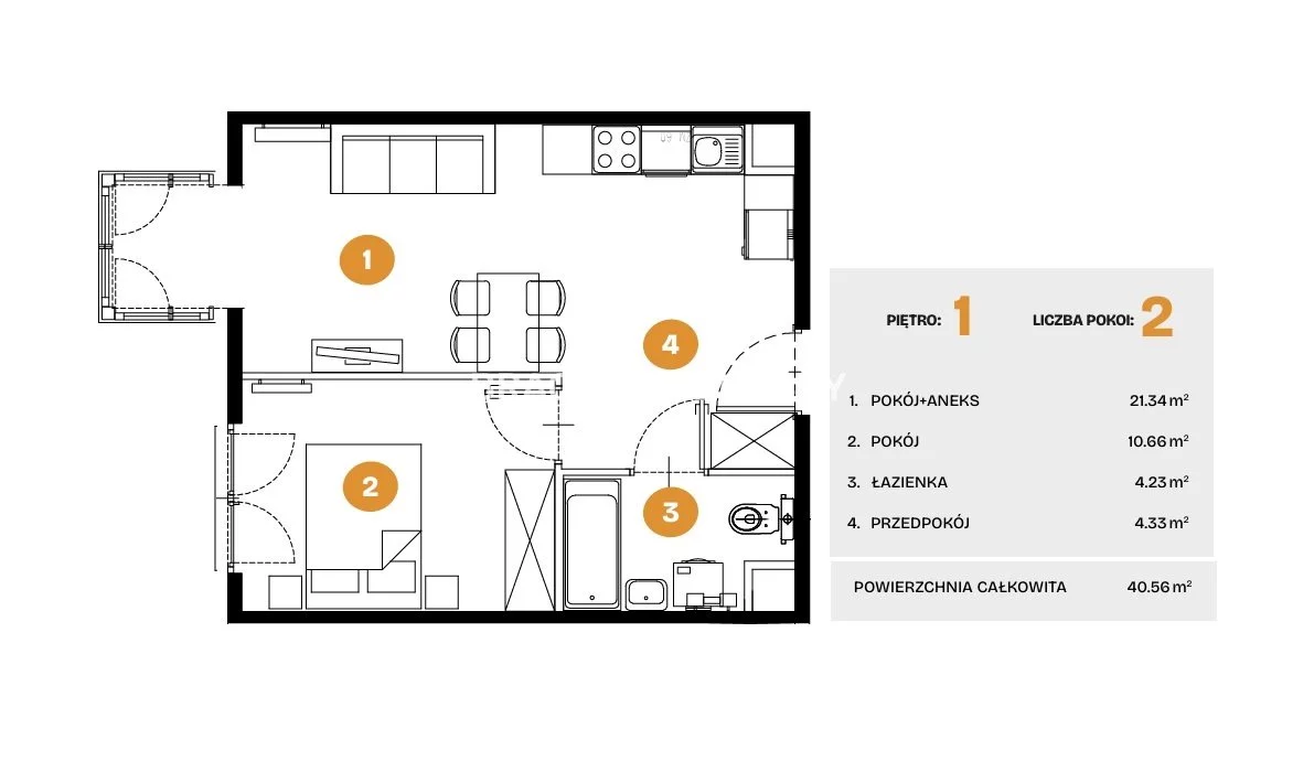2 pokoje, mieszkanie 40,56 m², piętro 1, oferta nr , BS2-MS-308275-6, Kraków, Bronowice, Na Błonie