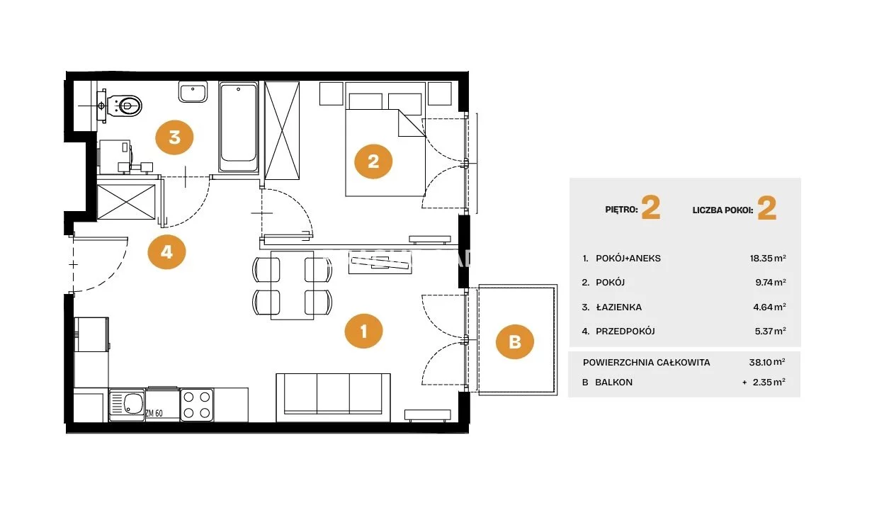 2 pokoje, mieszkanie 38,10 m², piętro 2, oferta nr , BS2-MS-308282-6, Kraków, Bronowice, Na Błonie