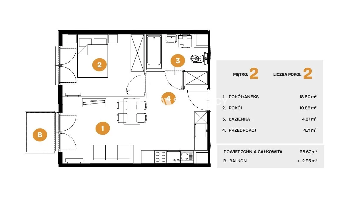 2 pokoje, mieszkanie 38,67 m², piętro 2, oferta nr , BS2-MS-308284-6, Kraków, Bronowice, Na Błonie
