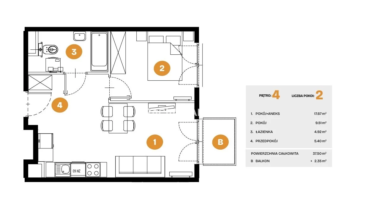2 pokoje, mieszkanie 37,50 m², piętro 4, oferta nr , BS2-MS-308463-6, Kraków, Bronowice, Na Błonie