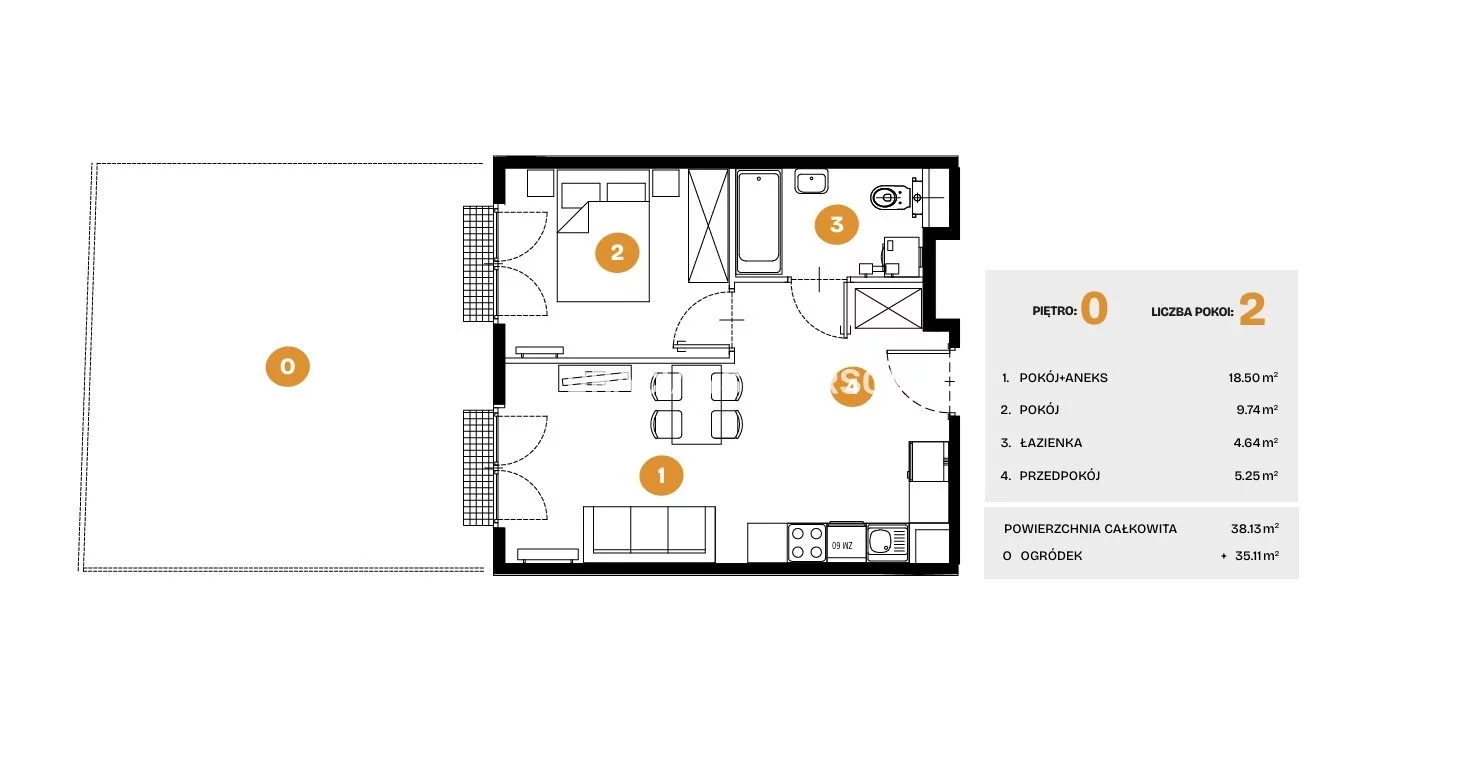 2 pokoje, mieszkanie 38,13 m², parter, oferta nr , BS2-MS-308465-6, Kraków, Bronowice, Na Błonie