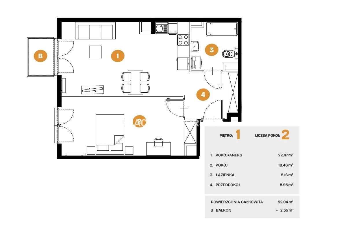 2 pokoje, mieszkanie 52,04 m², piętro 1, oferta nr , BS2-MS-308501-6, Kraków, Bronowice, Na Błonie