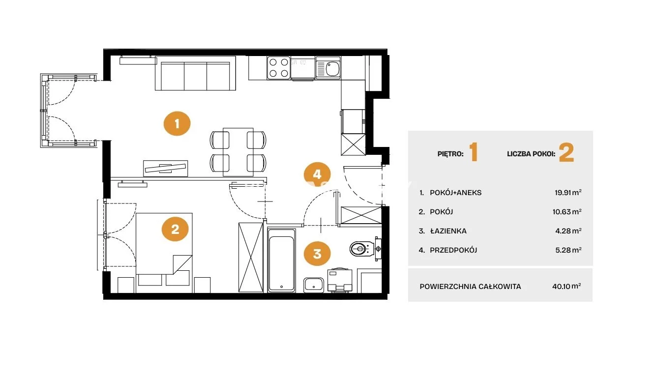 2 pokoje, mieszkanie 40,10 m², piętro 1, oferta nr , BS2-MS-308503-6, Kraków, Bronowice, Na Błonie