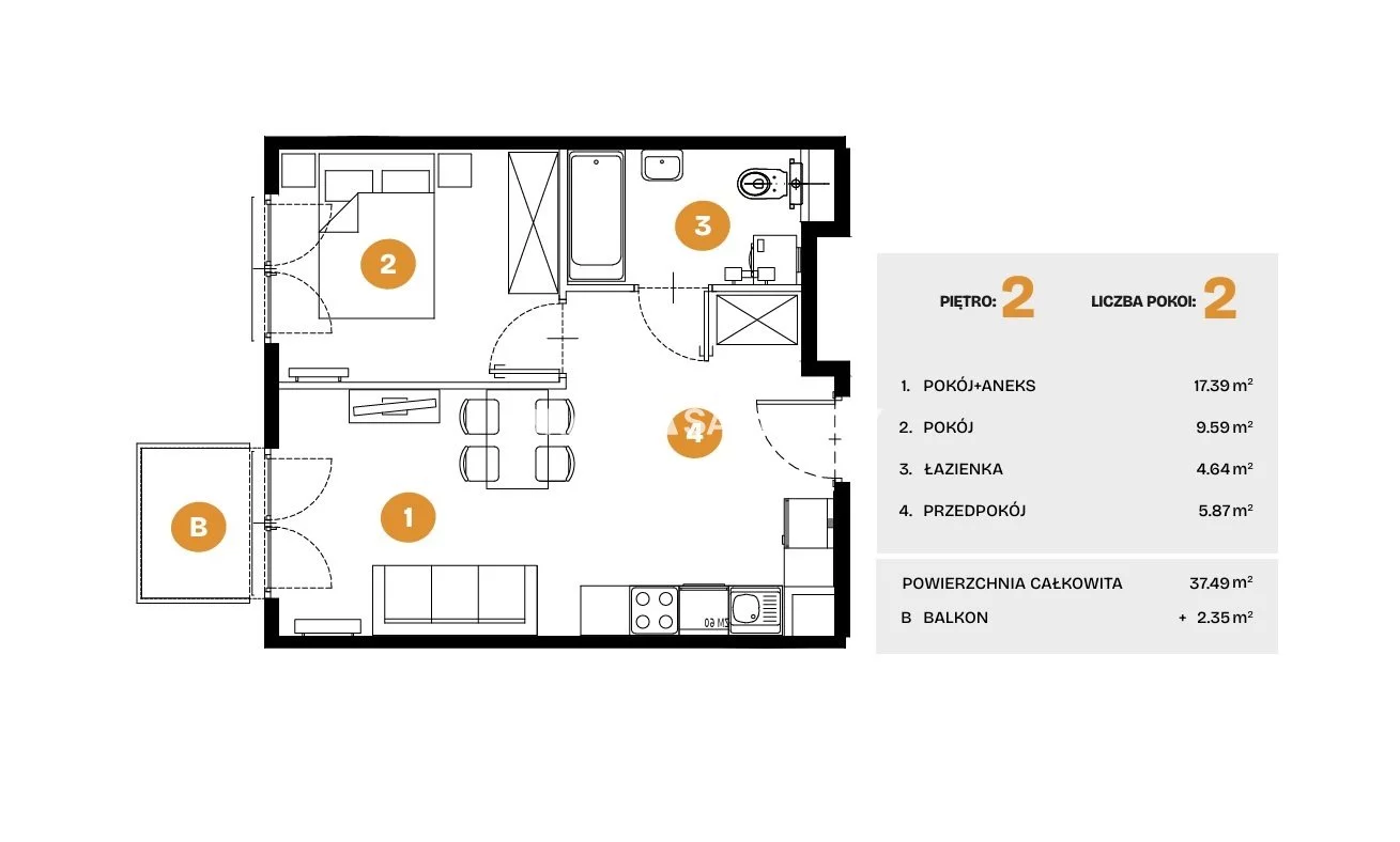 2 pokoje, mieszkanie 37,49 m², piętro 2, oferta nr , BS2-MS-308516-6, Kraków, Bronowice, Na Błonie